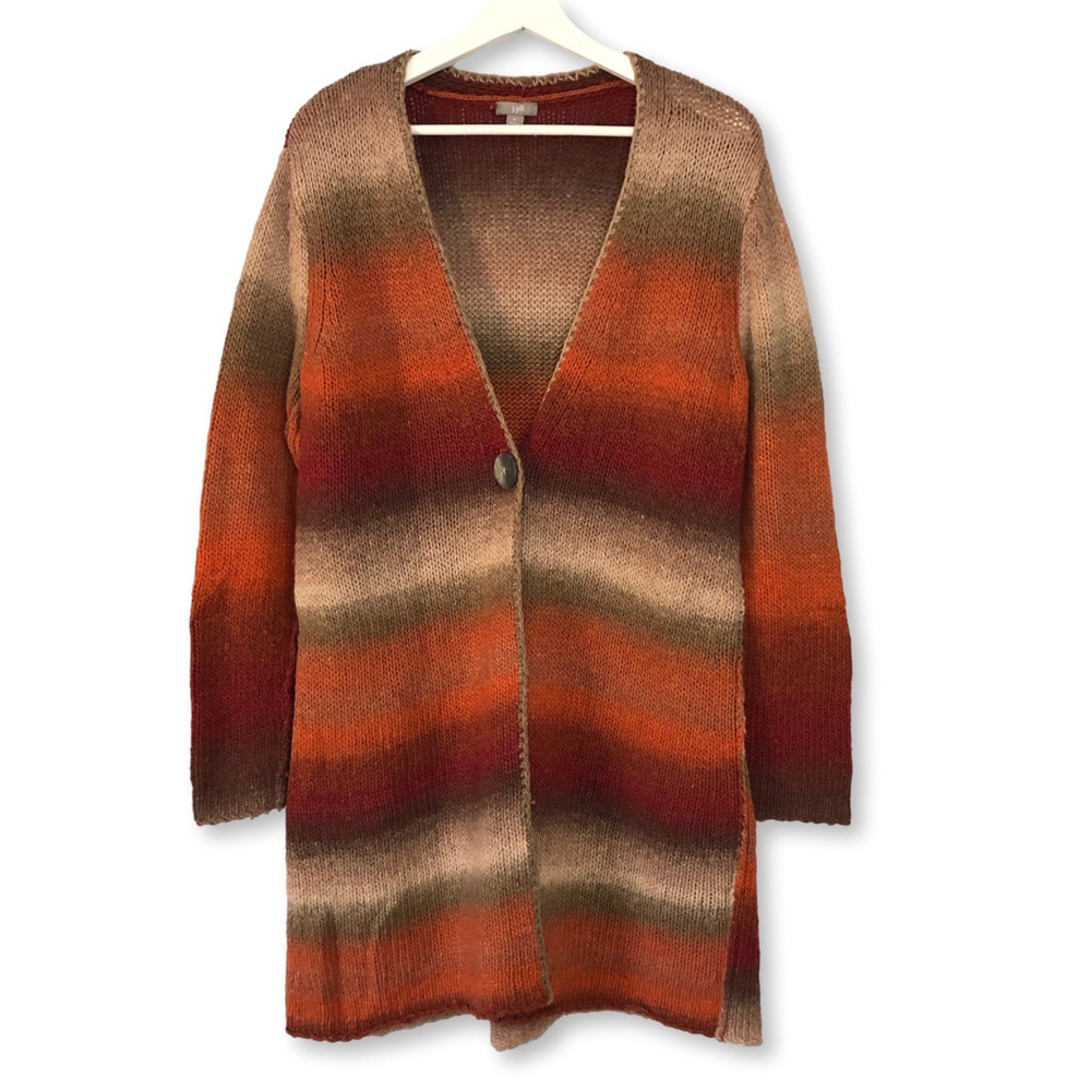 J Jill Ombre Striped Cardigan Orange Brown Medium